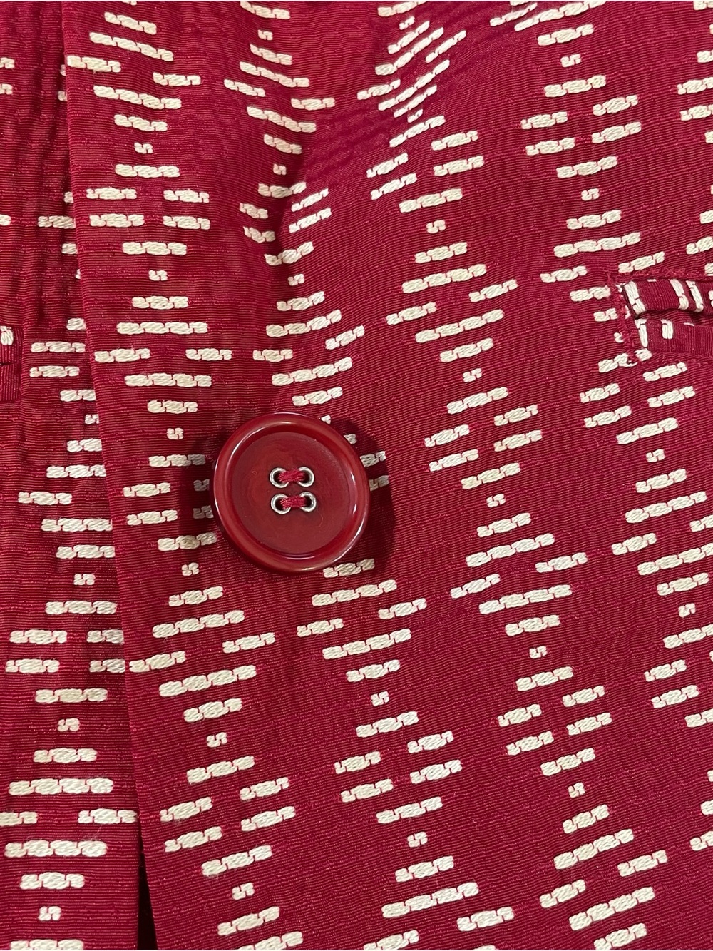 Sigrid Olsen Women’s Red Lined Jacket, Cream Dash Pattern, Buttons/Pockets, Sz 2 - Picture 10 of 13